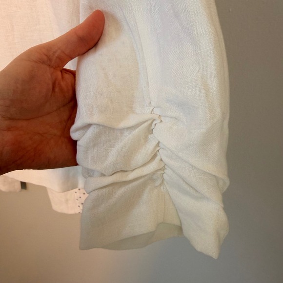 Gibson White Linen Blazer Ruched Sleeves Collarless One Button Workwear Medium - Picture 15 of 15